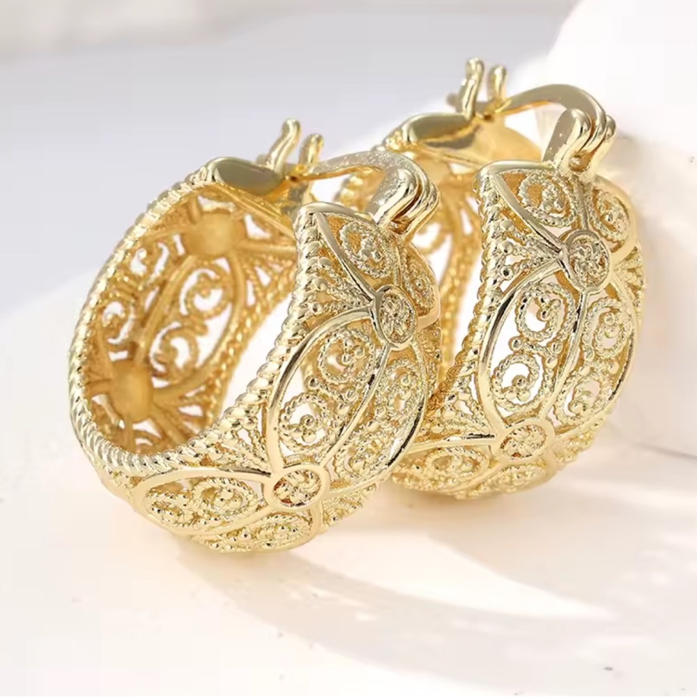 Ornate Gold Filigree Hoop Earrings